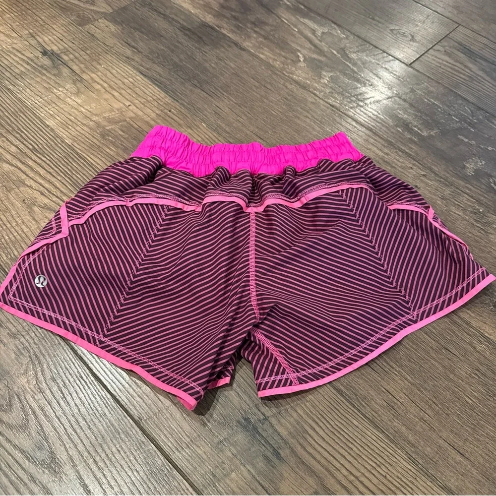 Lululemon Pink and‎ Black Shake & Break Hyper Stripe Shorts Size 6